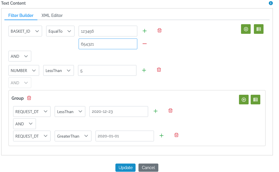 Test Row Filter Builder